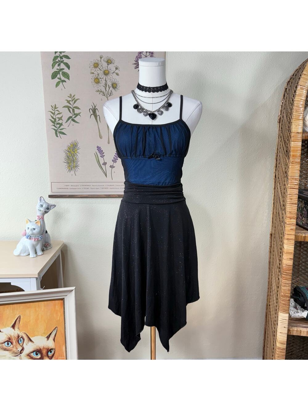 90s Y2k Glitter Asymmetric Skirt Dark Fairy Whimsigoth Witchy Romantic Goth XS S